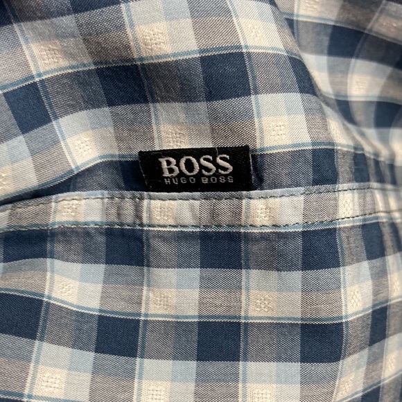 Hugo Boss Mens Long Sleeve Dress Shirt, Regular Fit, Blue and White Plaid - Picture 10 of 10